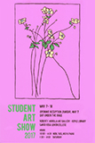 Poster for student show. Yellow flowers on a pink background