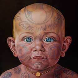 Portrait of a tatooed baby with Necklace by Heidi Endemann