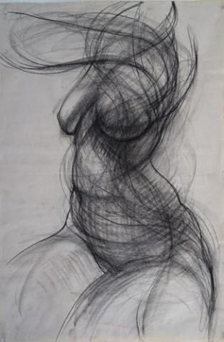 Gestural drawing of a nude woman's torso and thighs by Alan Ahzderian