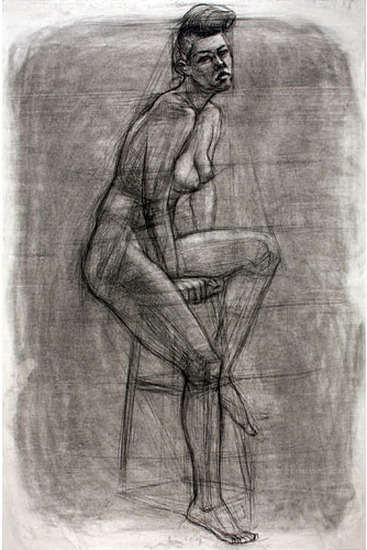 Nude woman sitting on a stool by Beverly Bledsoe