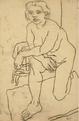 Nude female kneeling on a mat by Robert Chiarito