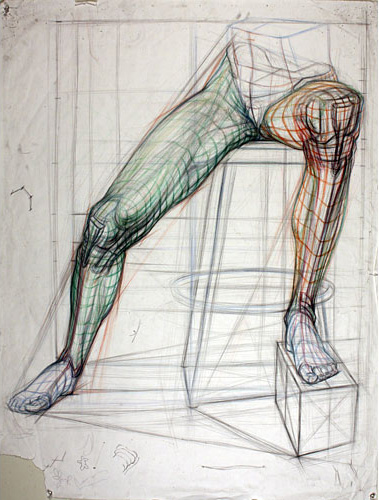 study of legs and hips sitting on a stool by Gary Gareths