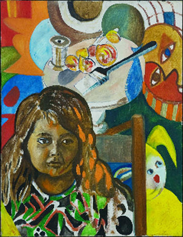 Portrait of a little girl surrounded by bright objects
