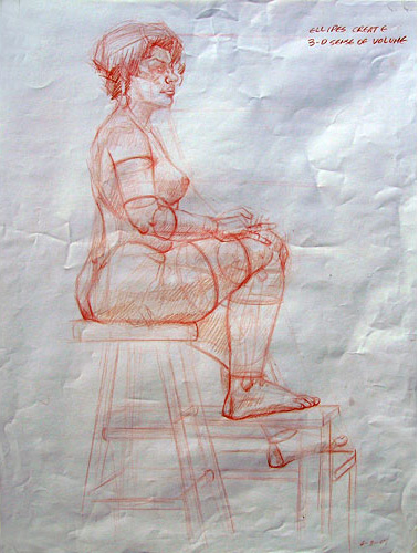 Study of volume. Nude model sitting on a stool. by DJ Hall
