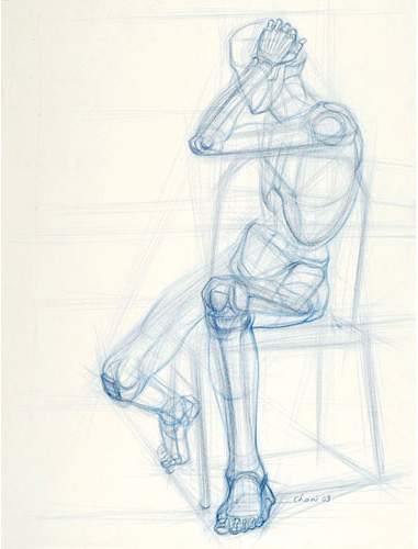 Study of a man sitting in a chair with his hand on his head by Chan Koak