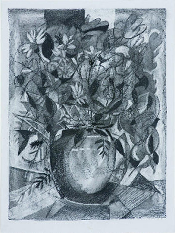 graphite still life of flowers in a vase