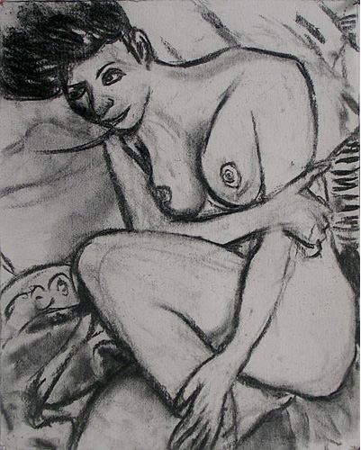 Nude woman seated on a couch by Patrick Morrison