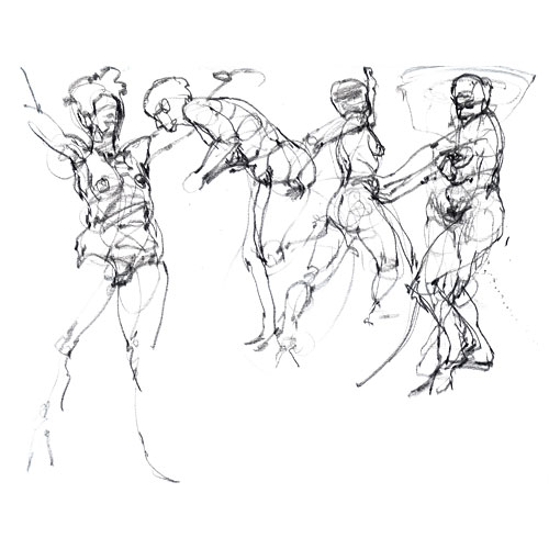 Four figures, gestural study of motion by Ed Musante