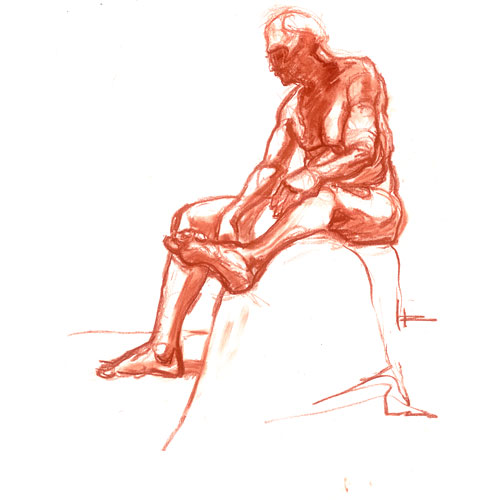 Nude male sitting on a stool by Ed Musante