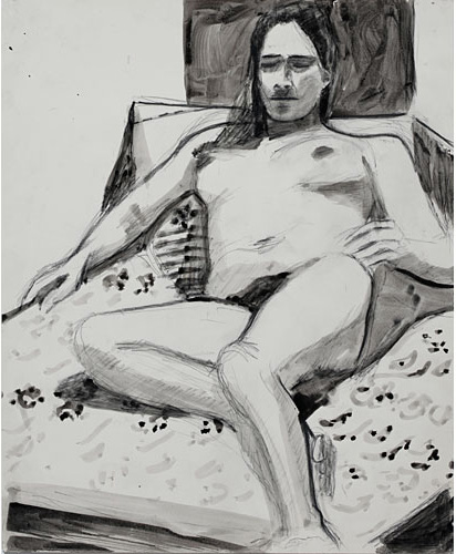 Nude man reclining on pillows by Joseph Oddo