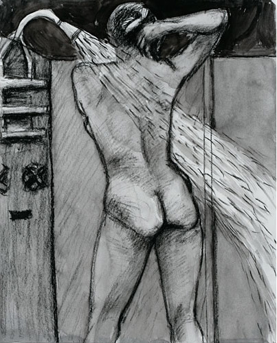 Back view of a nude in a shower by Joseph Oddo