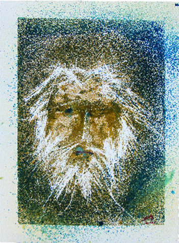 Abstracted portrait of an man with white hair and white beard