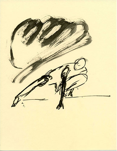 Gestural drawing of a man crouching by Keisho Okayama