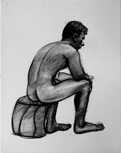 Back view of nude man sitting on a stool by Hank Pitcher