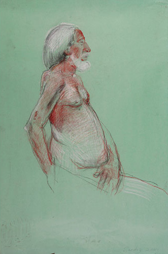 Profile portrait of an elderly nude male by Stephanie Sanchez  