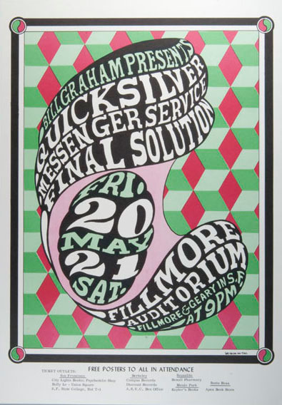 Green, pink, black and white psychedelic poster