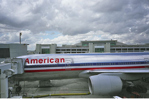 Side view of an American Airlines airplane on the tarmac