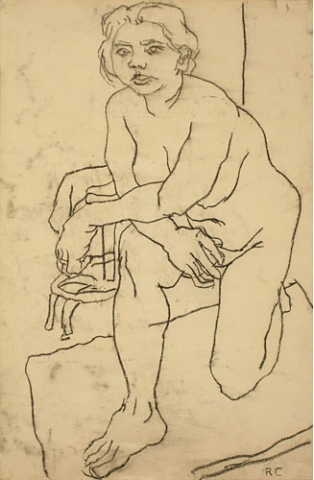 Nude female kneeling on a mat by Robert Chiarito