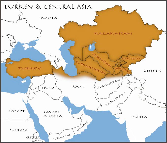 Map of Turkey and Central Asia