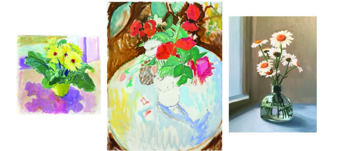 Three still life paintings of flowers that are in the Zeuxis; Flowers as Metaphor show