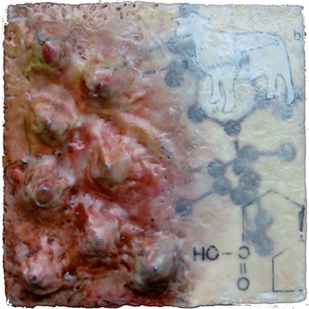 Abstract encaustic painting that references cloning 