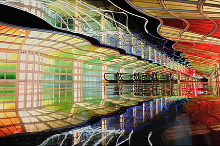 Image of light art installed in an airport 