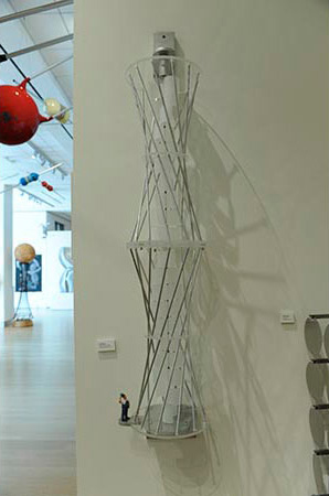 Hanging sculpture made of thin strips of aluminum and plastic 