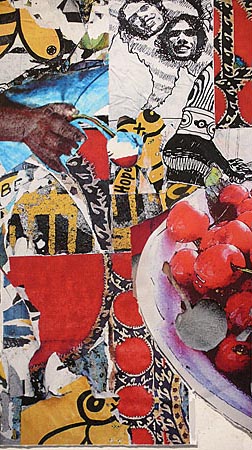 Detail of Collage showing bees, berries and people 