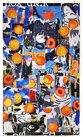 Street Art.  Abstract piece with oranges and blue background 