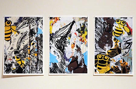 Series of three abstracted images with bees.  Street Art 