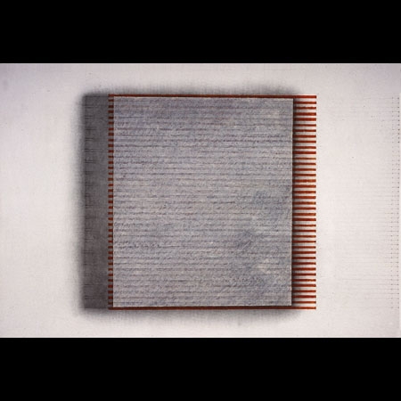 Encaustic minimalist painting that explores boundaries and edges by the use of line, color and texture 