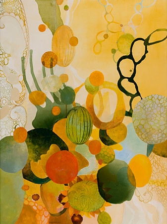 colorful abstract painting with numerous spheres 