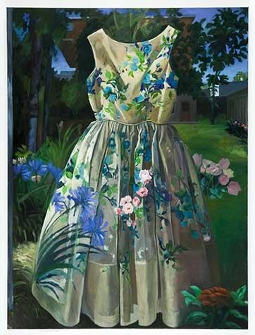 Painting of a flowered dress in a garden by Suzanne Lacke